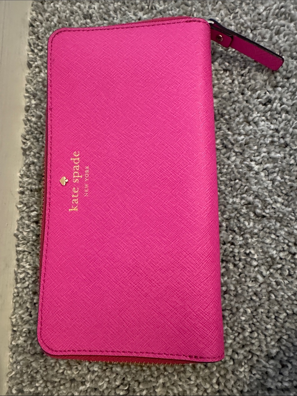 kate spade Hot Pink Saffiano Zip-Around Wallet with Gold Logo